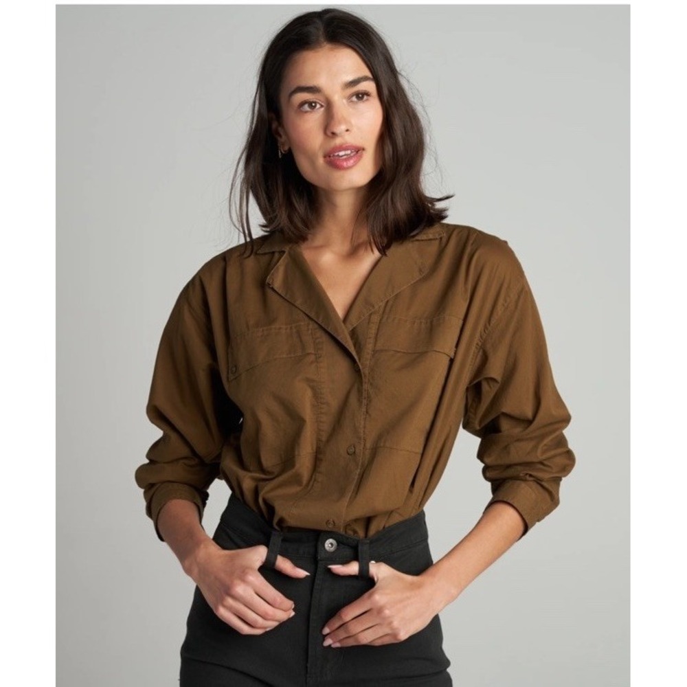 Rowan Fay Utility Camp Shirt Uniform Green Olive Brown Size S Cotton Poplin